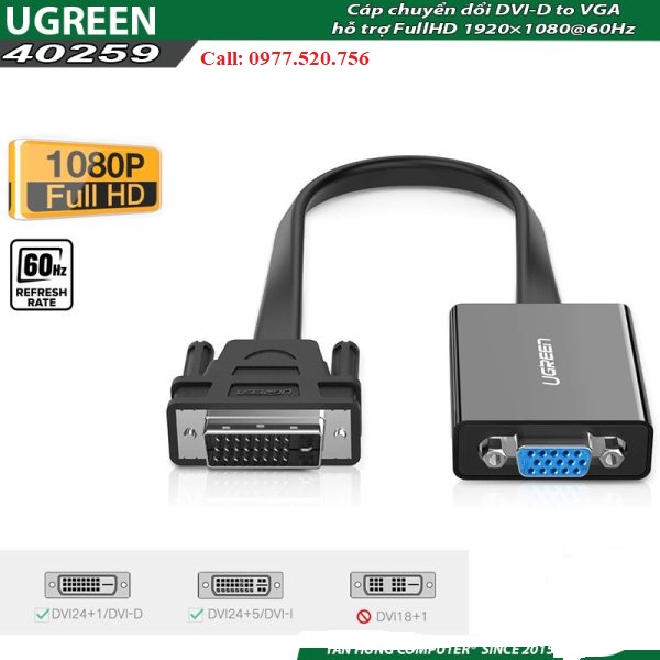 Cáp chuyển DVI (24+1) to VGA Ugreen 40259